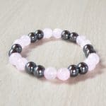 Bracelet « Amour » en Quartz rose et Hématite