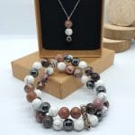 Collier et bracelet en véritable pierres naturelles Rhodonite, Hématite et Howlite