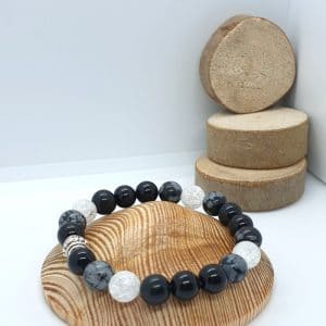 Bracelet d'Ancrage en Obsidienne et Cristal de roche véritables pierres naturelles