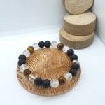 Bracelet en Cristal de roche, Oeil de tigre et Pierre de lave pour Aller de l’avant