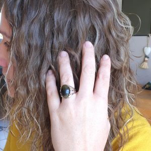 bague réglable en véritable pierre Oeil de tigre
