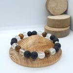 Bracelet en Cristal de roche, Oeil de tigre et Pierre de lave pour Aller de l’avant