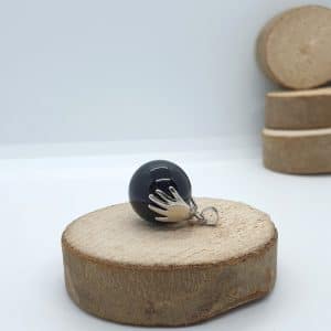 Collier pendentif mains avec une boule 15mm d'Obsidienne oeil céleste naturelle