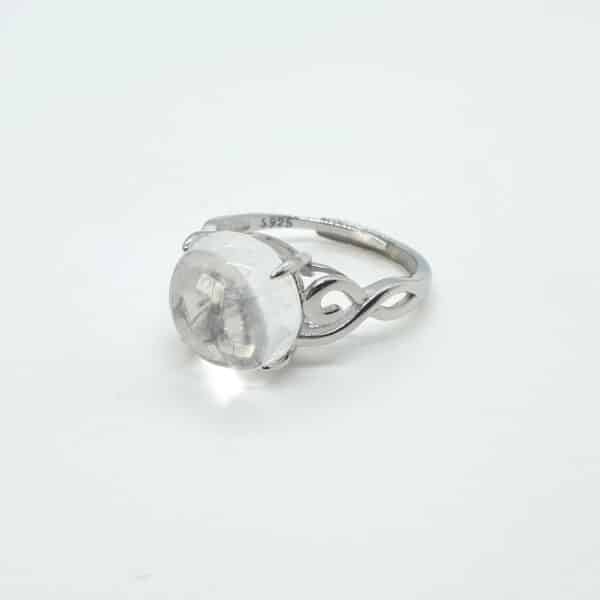 Bague en véritable cristal de roche et en argent 925 ajustable avec le symbole de l'infini