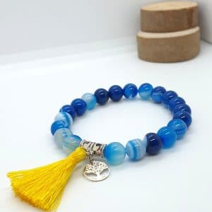 Parure collier & bracelet en véritables pierres naturelles d'Agate bleue