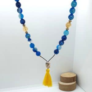 Parure collier & bracelet en véritables pierres naturelles d'Agate bleue