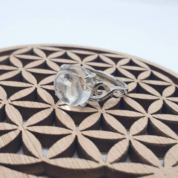 Bague en véritable cristal de roche et en argent 925 ajustable avec le symbole de l'infini