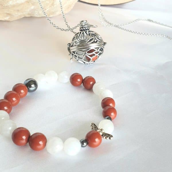 Bracelet ensemble avec bola de grossesse en pierre naturelle