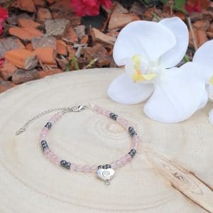 Bracelet de cheville Hématite & Quartz rose Pierres d'étoiles