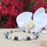 Bracelet de cheville Cristal de roche-Hématite-Howlite Pierres d’étoiles
