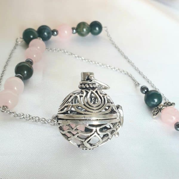 Bola de grossesse Gabriel en Quartz rose et Agate mousse en véritables pierres naturelles