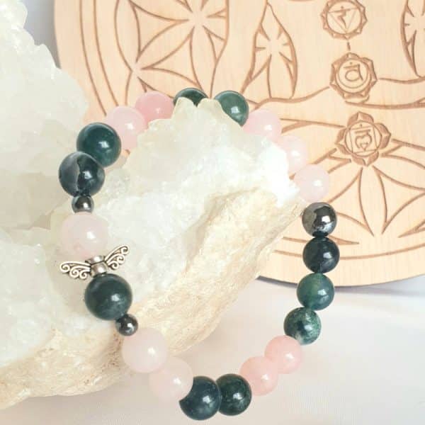 Bola de grossesse Gabriel en Quartz rose et Agate mousse en véritables pierres naturelles