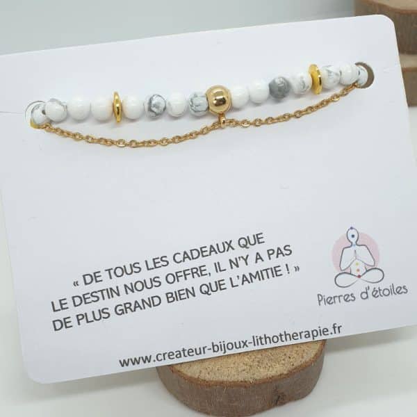Bracelet en pierres naturelles d'Howlite et acier inoxydable or