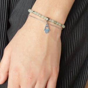 Bracelet double rang en pierres naturelles de Labradorite avec Main de fatma