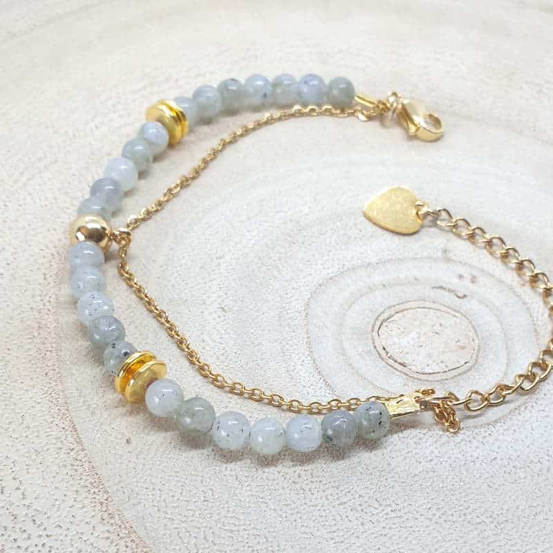 Bracelet double rang en Labradorite naturelle perles fine 4mm