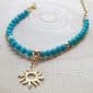 Bracelet double rang en véritable pierres naturelles de Turquoise perles 4mm et en acier inoxydable or