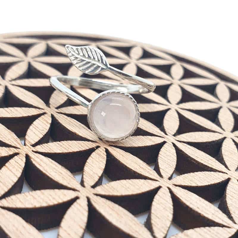 Bague en argent 925 ajustable avec une véritable pierre naturelle de quartz rose