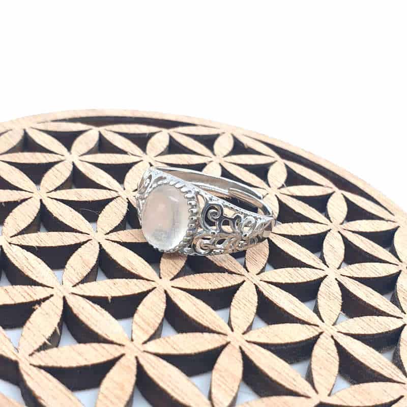 Bague en véritable cristal de roche et en argent 925 ajustable