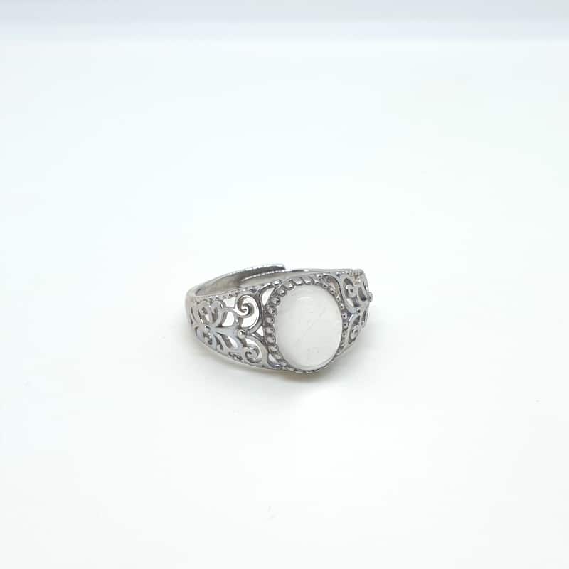 Bague en véritable cristal de roche et en argent 925 ajustable