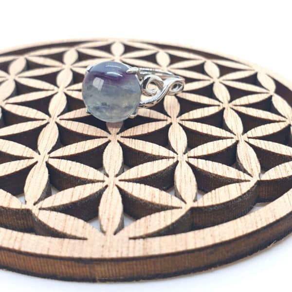 Bague en Fluorite naturelle montée sur un anneau en argent 925 véritable et ajustable