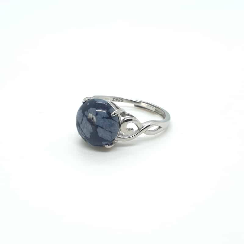 Bague Obsidienne flocon de neige naturelle sur de l'argent véritable et ajustable