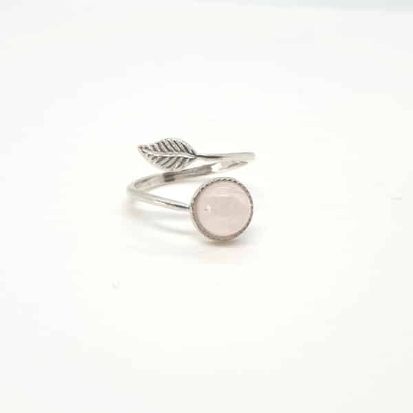 Bague en argent 925 ajustable avec une véritable pierre naturelle de quartz rose