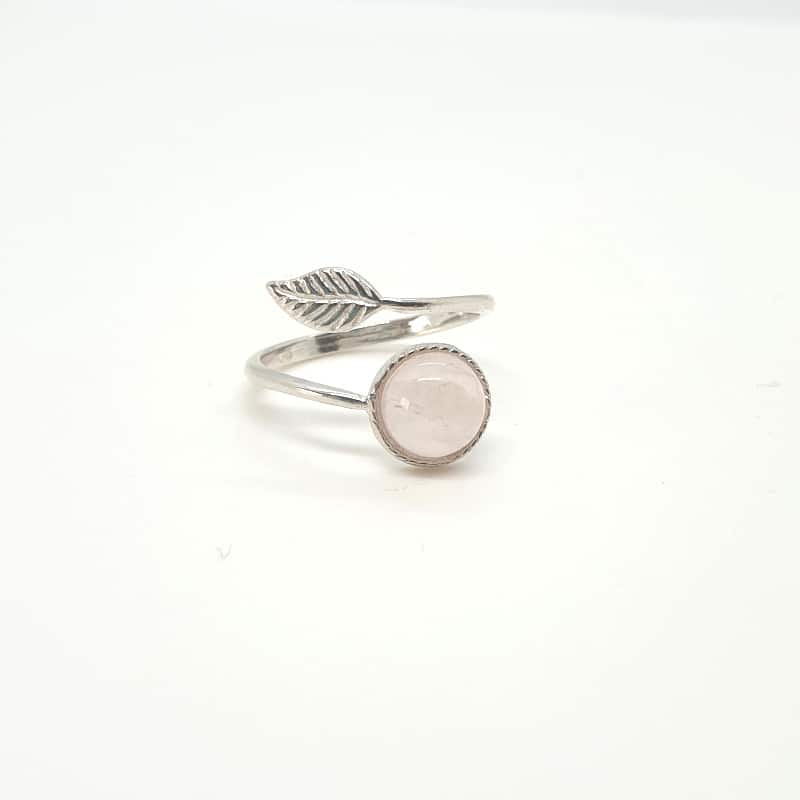 Bague en argent 925 ajustable avec une véritable pierre naturelle de quartz rose