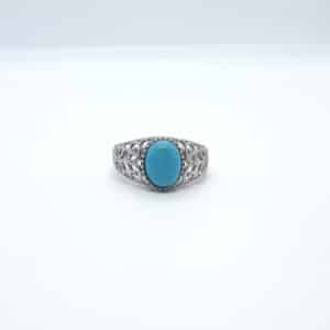 Bague Turquoise naturelle montée sur un anneau en argent 925 véritable et ajustable