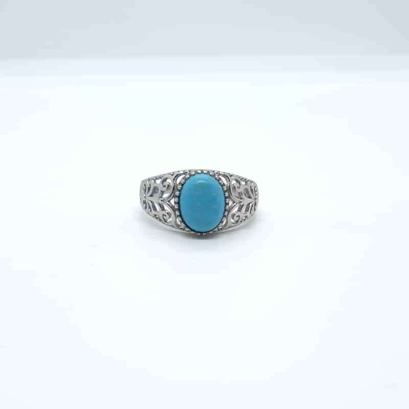 Bague Turquoise naturelle montée sur un anneau en argent 925 véritable et ajustable