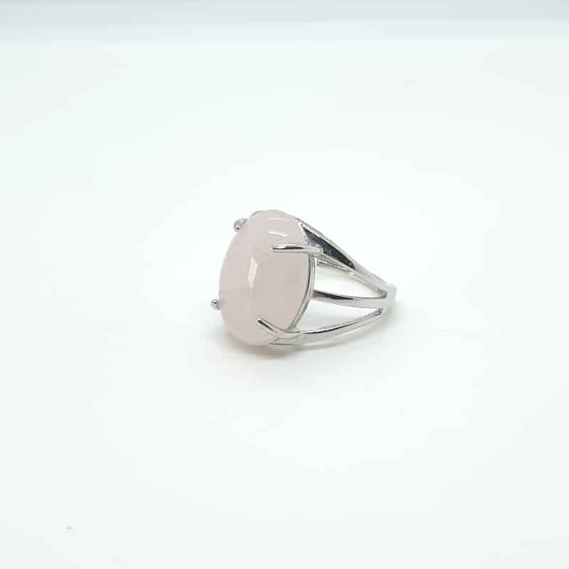 Bague en argent 925 ajustable avec une véritable pierre naturelle de quartz rose