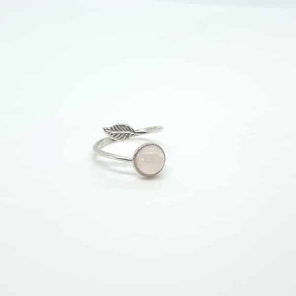 Bague en argent 925 ajustable avec une véritable pierre naturelle de quartz rose