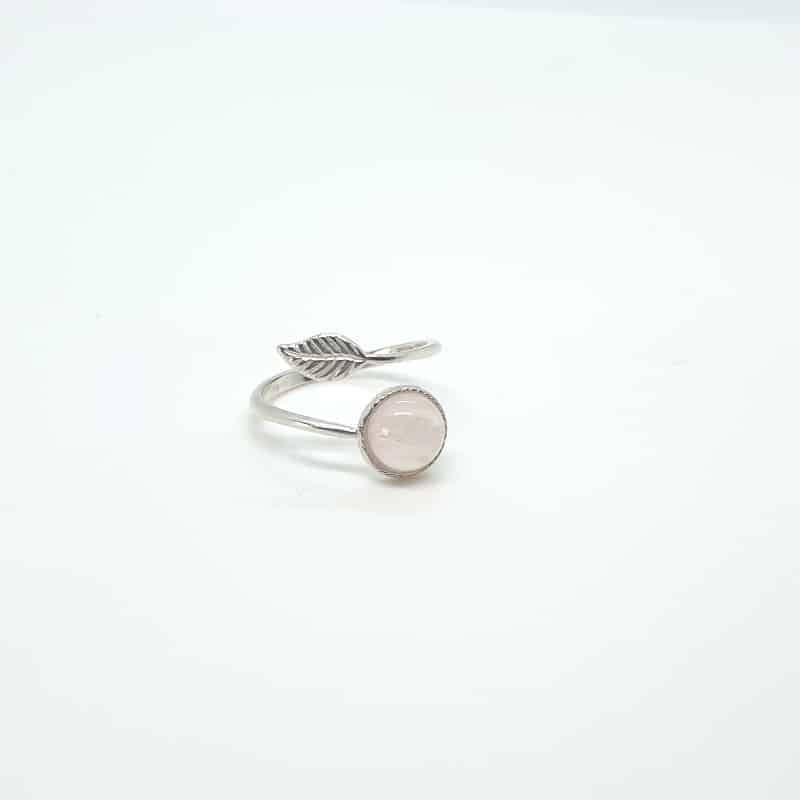 Bague en argent 925 ajustable avec une véritable pierre naturelle de quartz rose