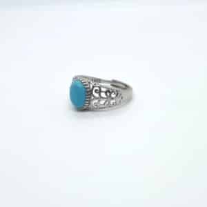 Bague Turquoise naturelle montée sur un anneau en argent 925 véritable et ajustable